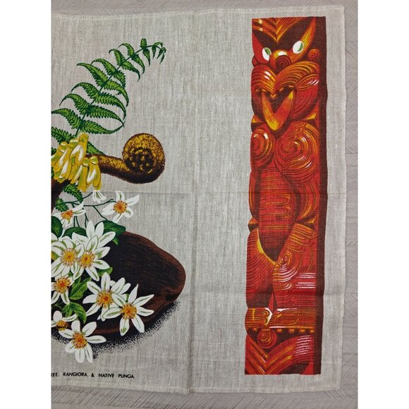Vintage New Zealand Flax Linen Tea Towel With Native Flora & Maori Design NEW - Picture 8 of 8